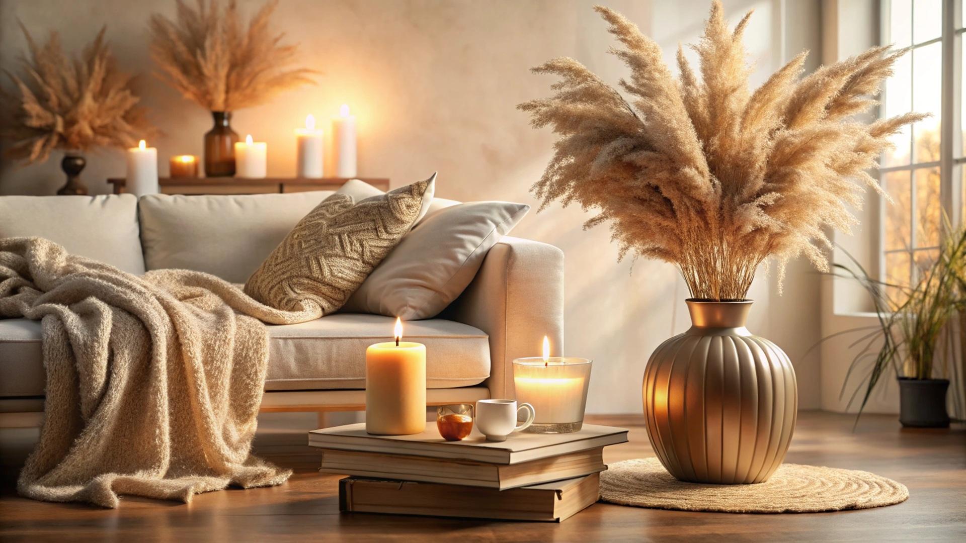 Kerzenlicht und Naturmaterialien im Wohnzimmer | Kaminholz Freising  